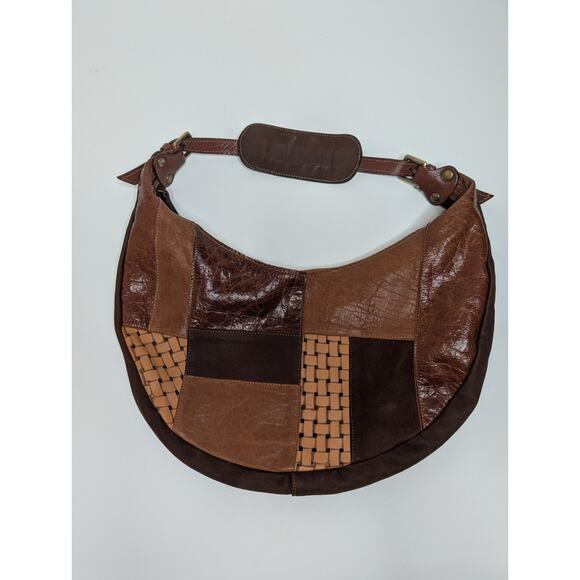 Sundance Brown Leather Patchwork Boho Shoulder Bag Purse - Picture 2 of 9